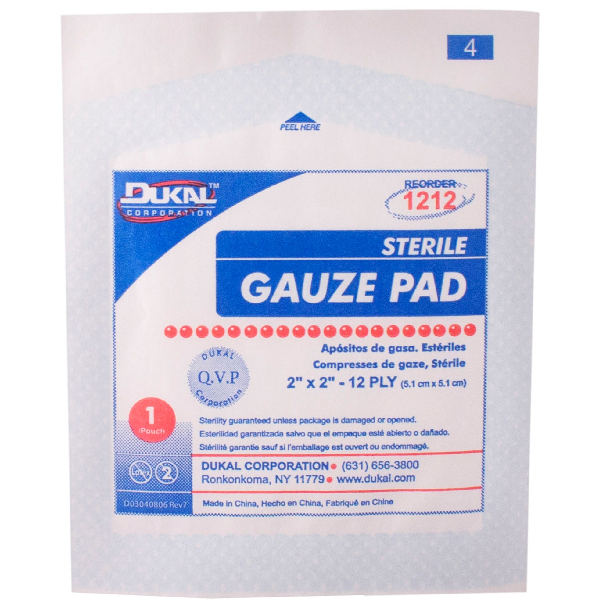 Gauze Sponge Dukal 2 X 2 Inch 12-Ply Sterile 1 per Pack, Packaging Type- Case