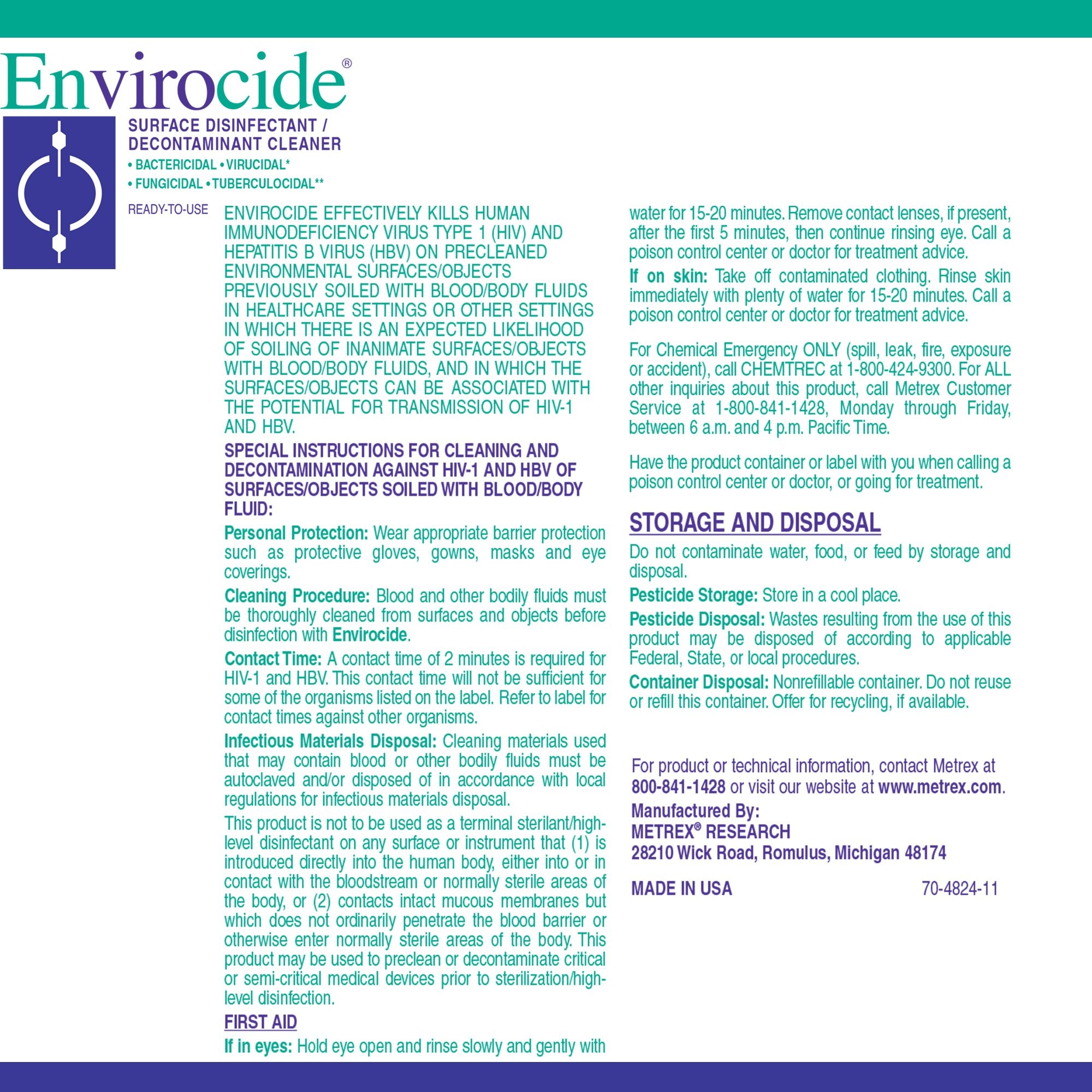 Envirocide Surface Disinfectant Cleaner Broad Spectrum Manual Pour Liquid 1 gal. Jug Alcohol Scent NonSterile,Packaging Type- Each