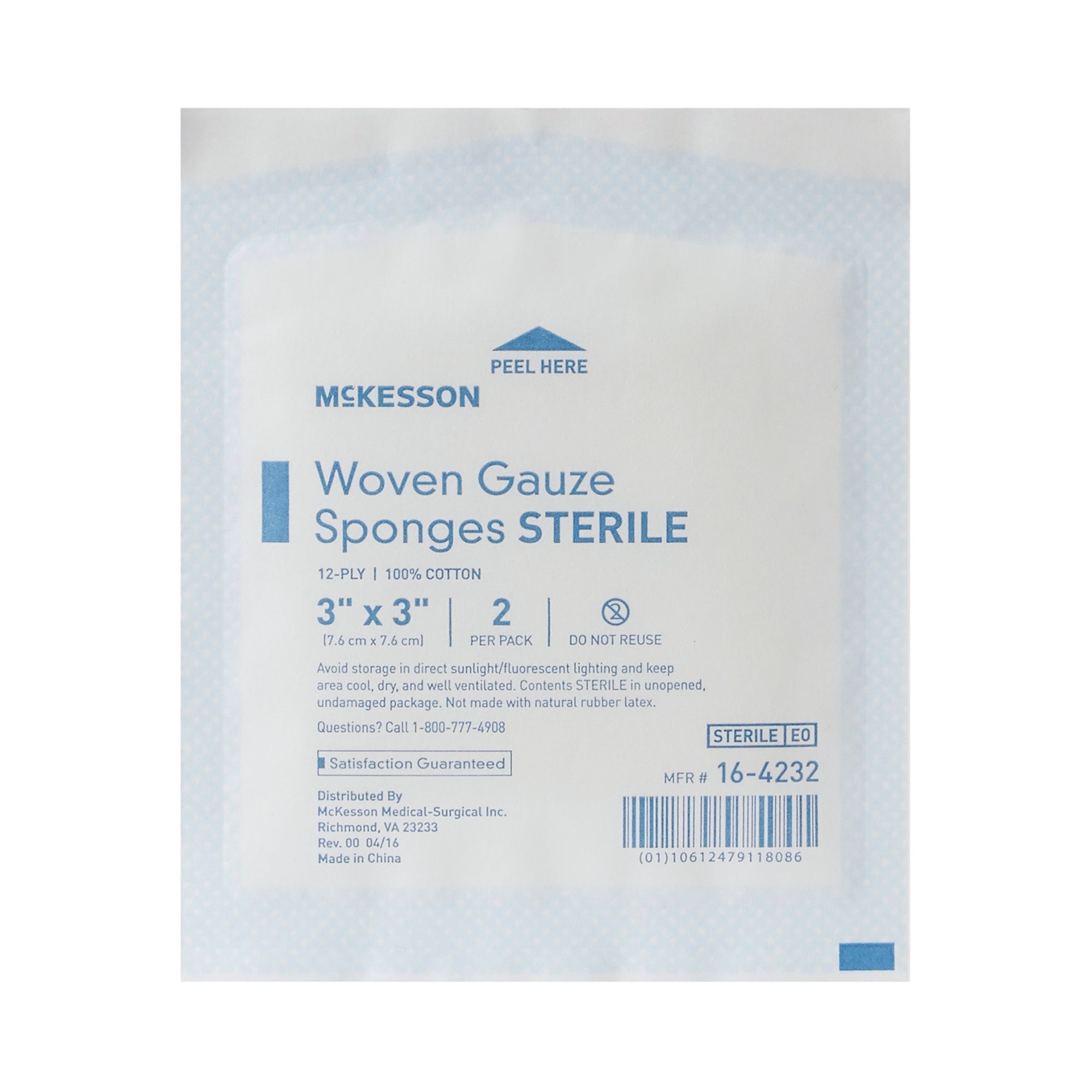 Gauze Sponge McKesson 3 X 3 Inch 12-Ply Sterile 2 per Pack,  Packaging Type- Case