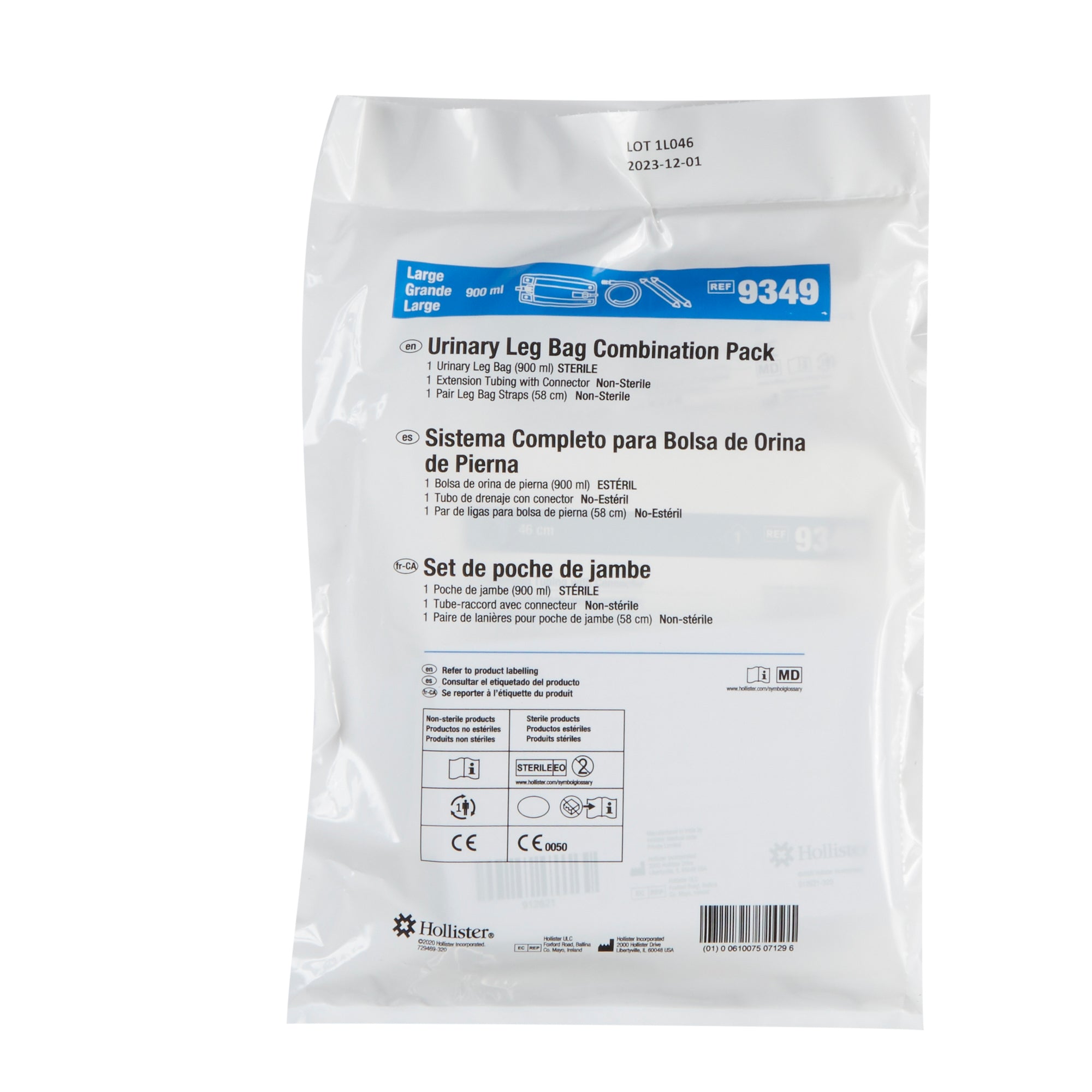 Urinary Leg Bag Hollister Anti-Reflux Valve Sterile 900 mL Vinyl,Packaging Type- Each