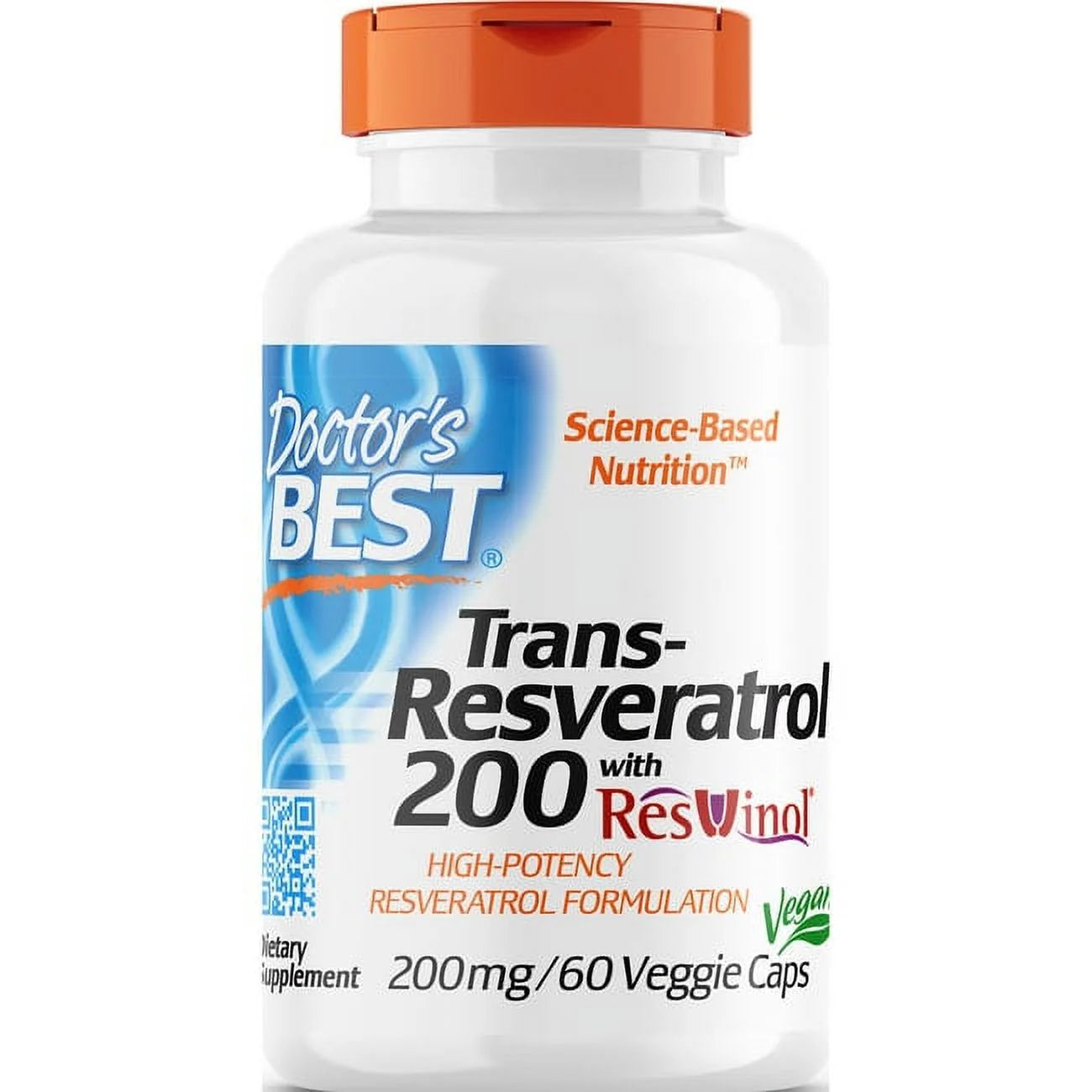 Trans-Resveratrol with Resvinol, Non-Gmo, Vegan, Gluten Free, Soy Free, 200 Mg, 60 Veggie Caps