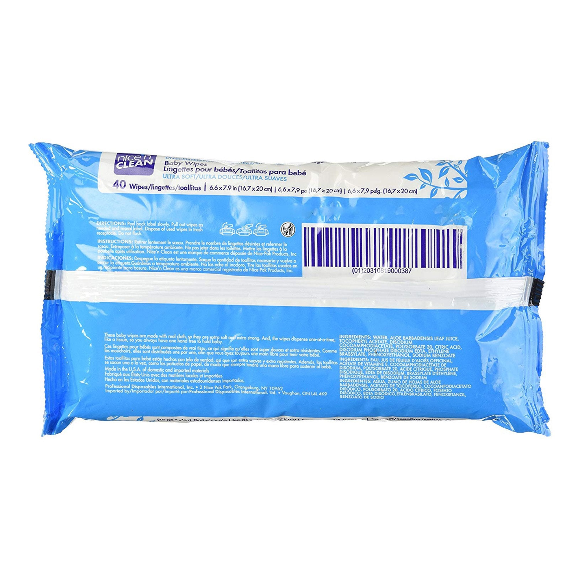 Baby Wipe Nice'n Clean Soft Pack Unscented 40 Count,  Packaging Type- Case