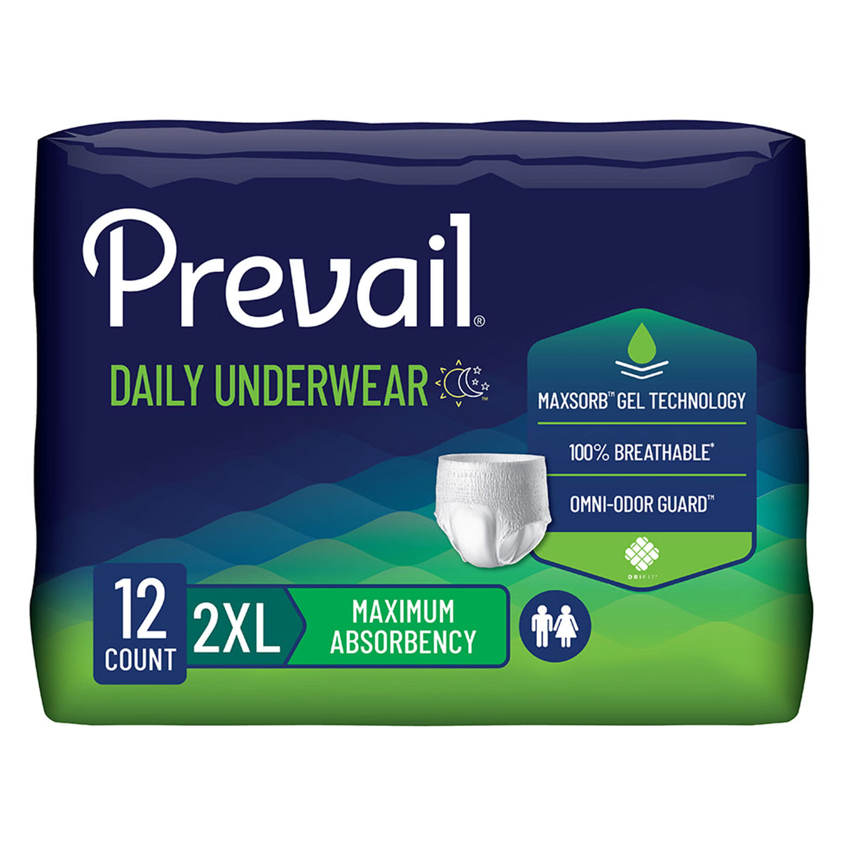 Prevail Daily Underwear Extra – Moderate Absorbency, Medium–2X-Large 2X-Large/48 Count