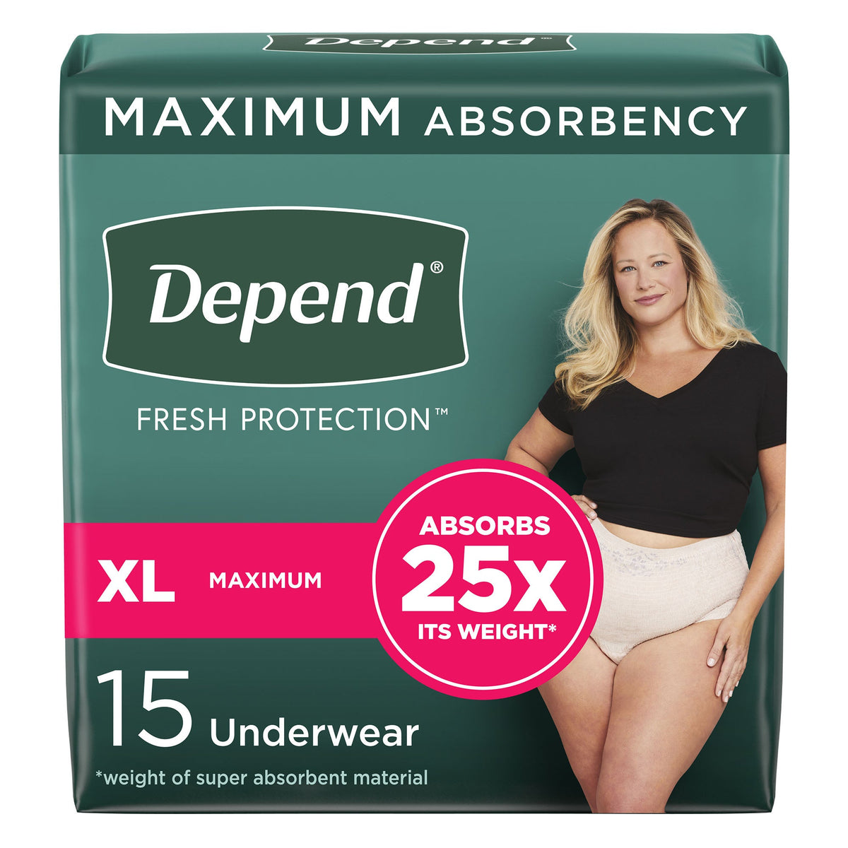 Depend Fresh Protection Women's Absorbent Underwear – Heavy Absorbency, Small to X-Large X-Large / Pack of 15 Underwears