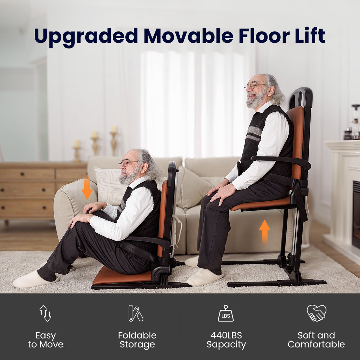 AX15 Sit-to-Stand Lift Chair for  Adults and Seniors-Heavy-Duty Mobility Aid with Leather Upholstery, Foldable Design, Wide 16.9'' Seat, Supports up to 440 lbs