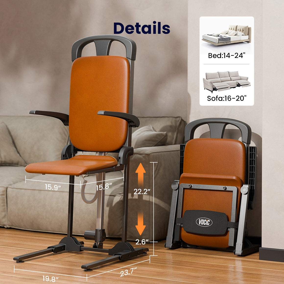 AX15 Sit-to-Stand Lift Chair for  Adults and Seniors-Heavy-Duty Mobility Aid with Leather Upholstery, Foldable Design, Wide 16.9'' Seat, Supports up to 440 lbs
