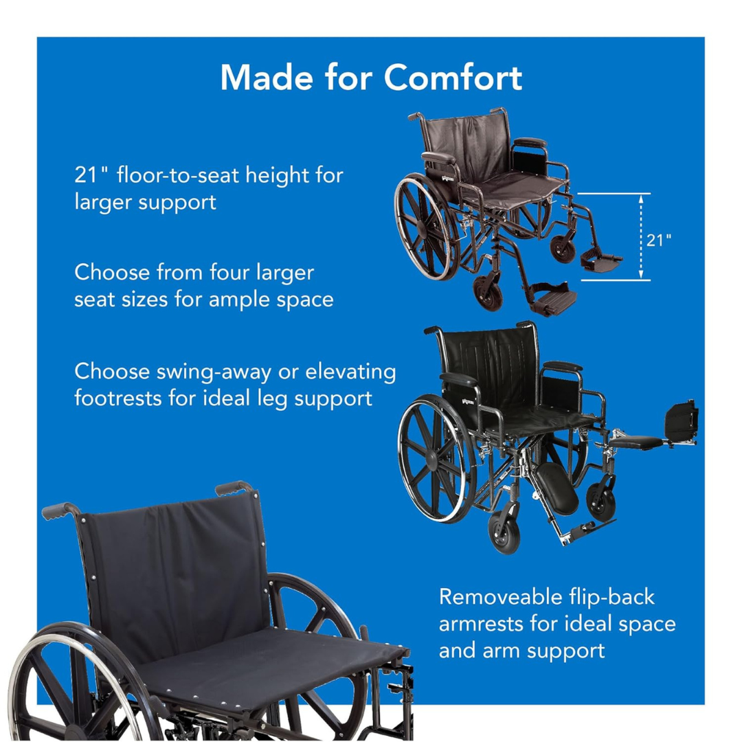 Probasics Heavy Duty K0007 Wheelchair with Detachable desk-length and Seat with Footrests ,8" Front 24" Back Wheels ,450-600 lbs Weight Capacity ,22" x 18" ,WC72218DS