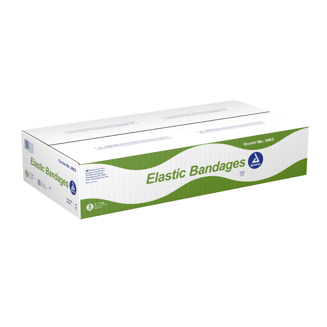Elastic Bandage Dynarex 3 Inch X 4-1/2 Yard Clip Detached Closure Tan NonSterile Standard Compression,Packaging Type- Box