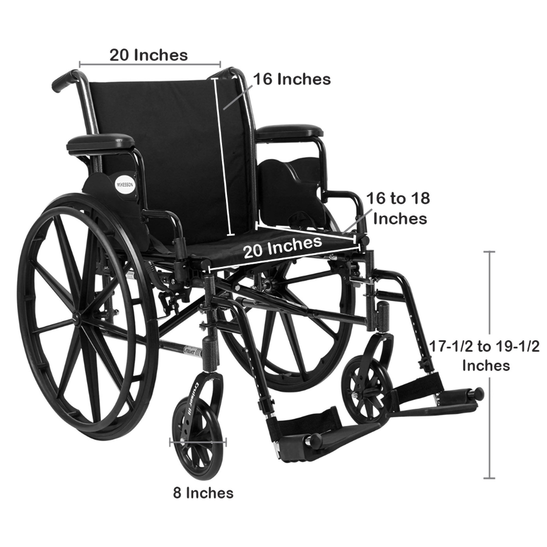 Lightweight Wheelchair McKesson Dual Axle Desk Length Arm Swing-Away Footrest Black Upholstery 20 Inch Seat Width Adult 300 lbs. Weight Capacity