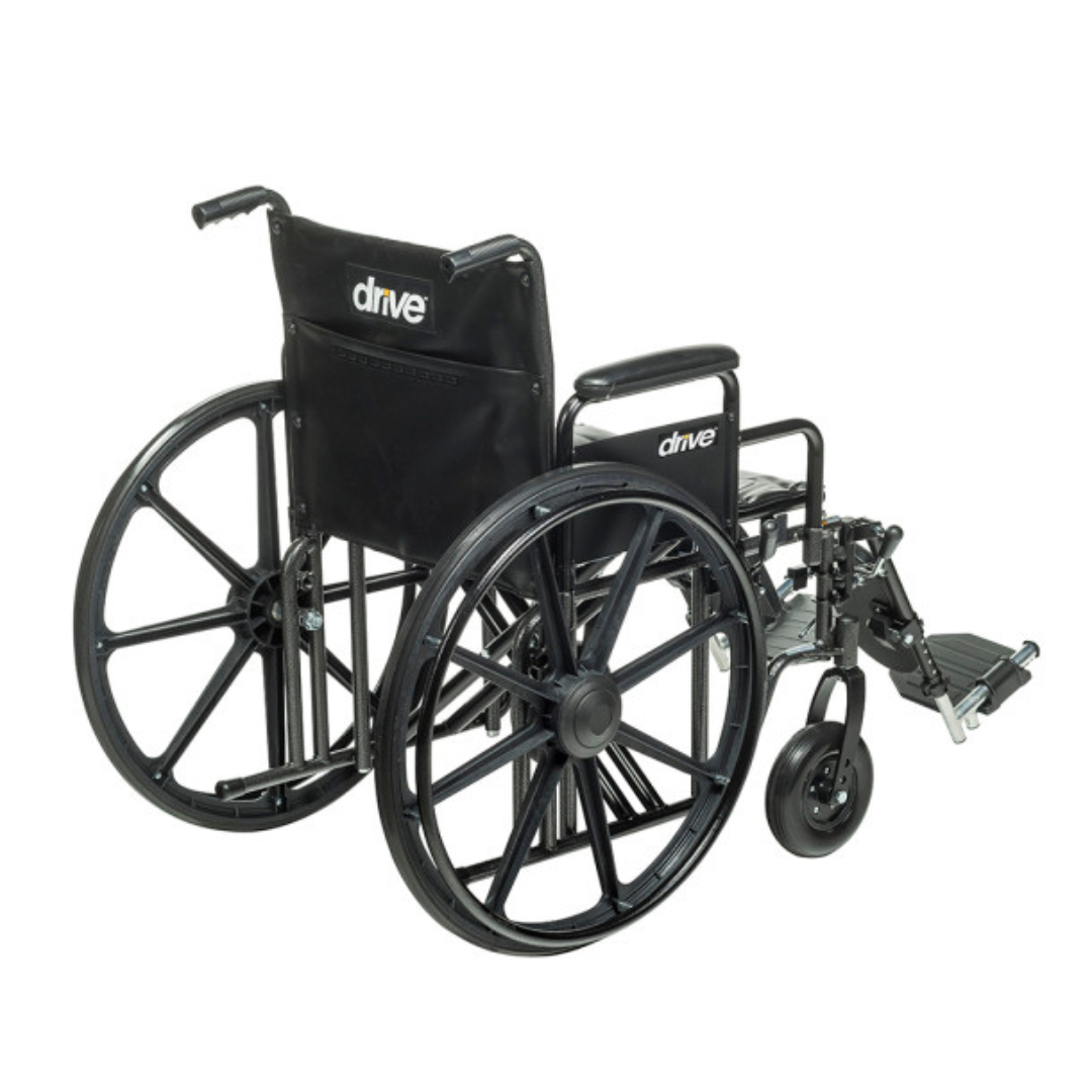 Drive Medical Bariatric Wheelchair with Padded armrests and Elevating Leg rest ,8" front Wheels ,450 lbs Weight Capacity ,22" (W) x 18" (W) ,10959C-ELR