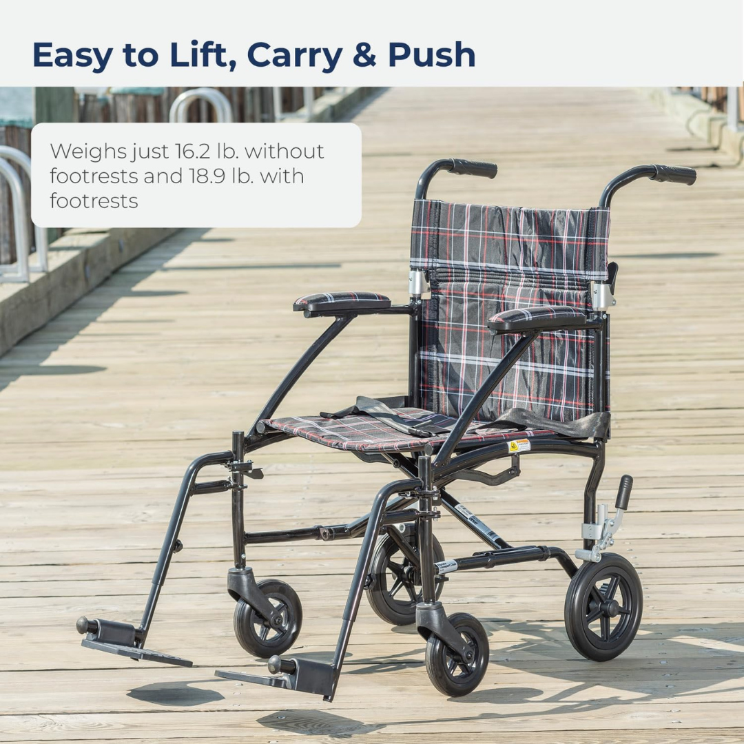Drive Medical DFL19BLK Fly-lite Transport Chair Black  19