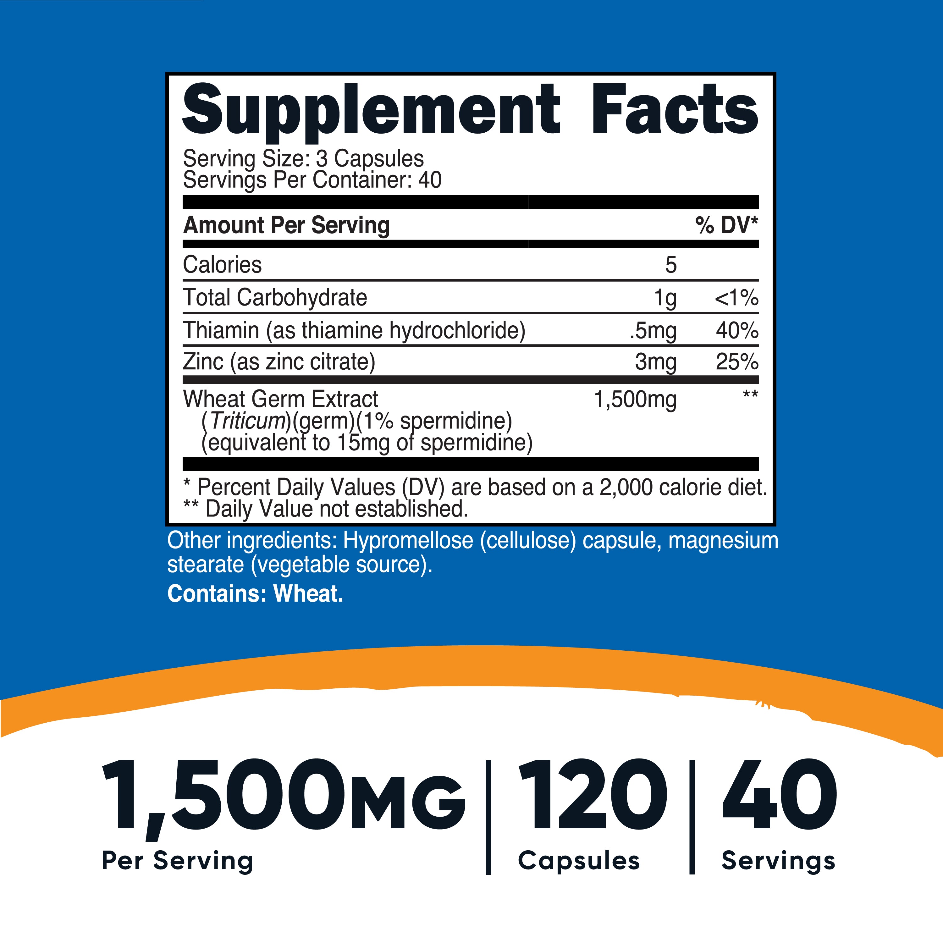 Spermidine Wheat Germ Extract Supplement (1500Mg) 120 Capsules, 40 Servings