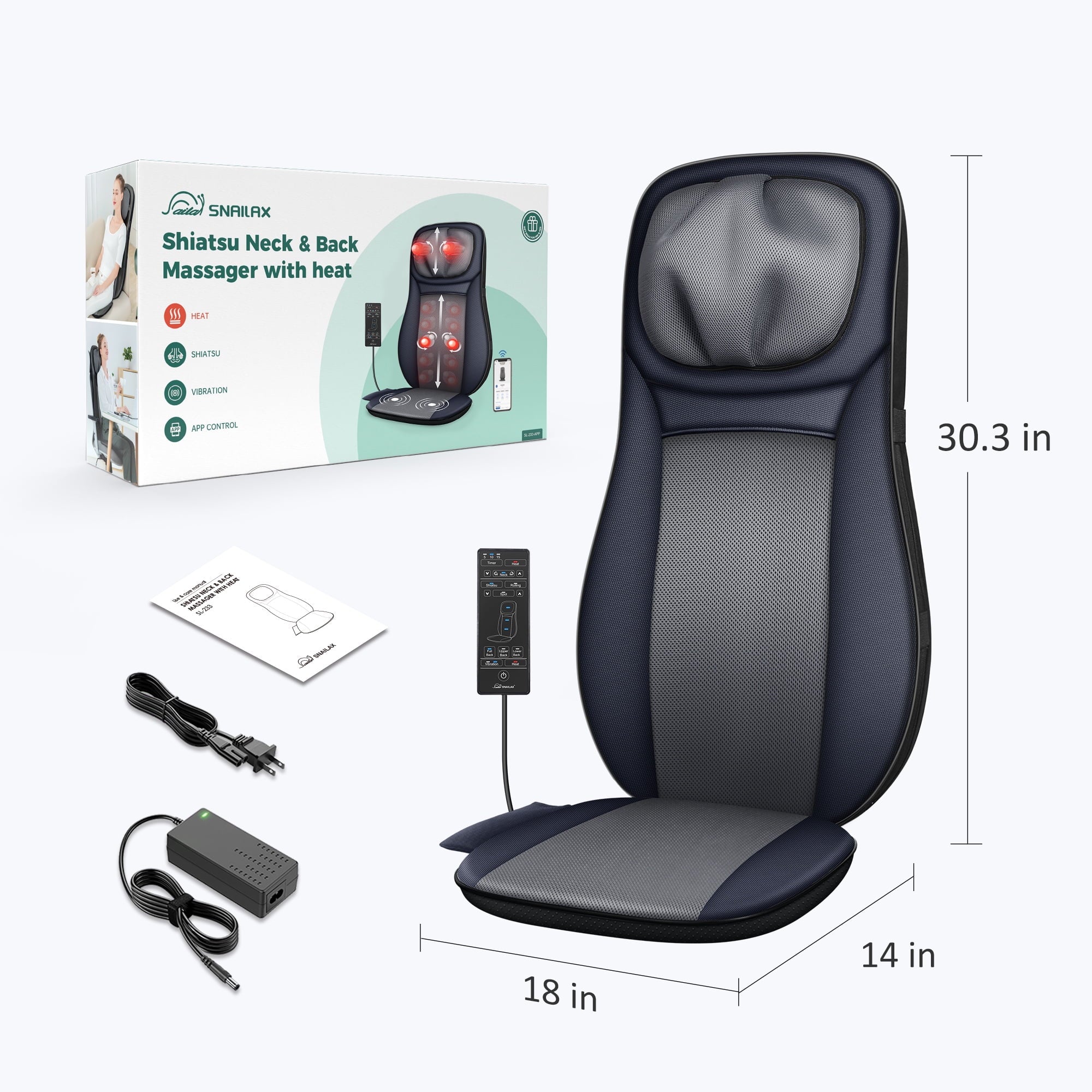 Neck and Back Massager with Heat, Rolling Massage Seat Cushion, Full Body Massage Chair Pad APP Control