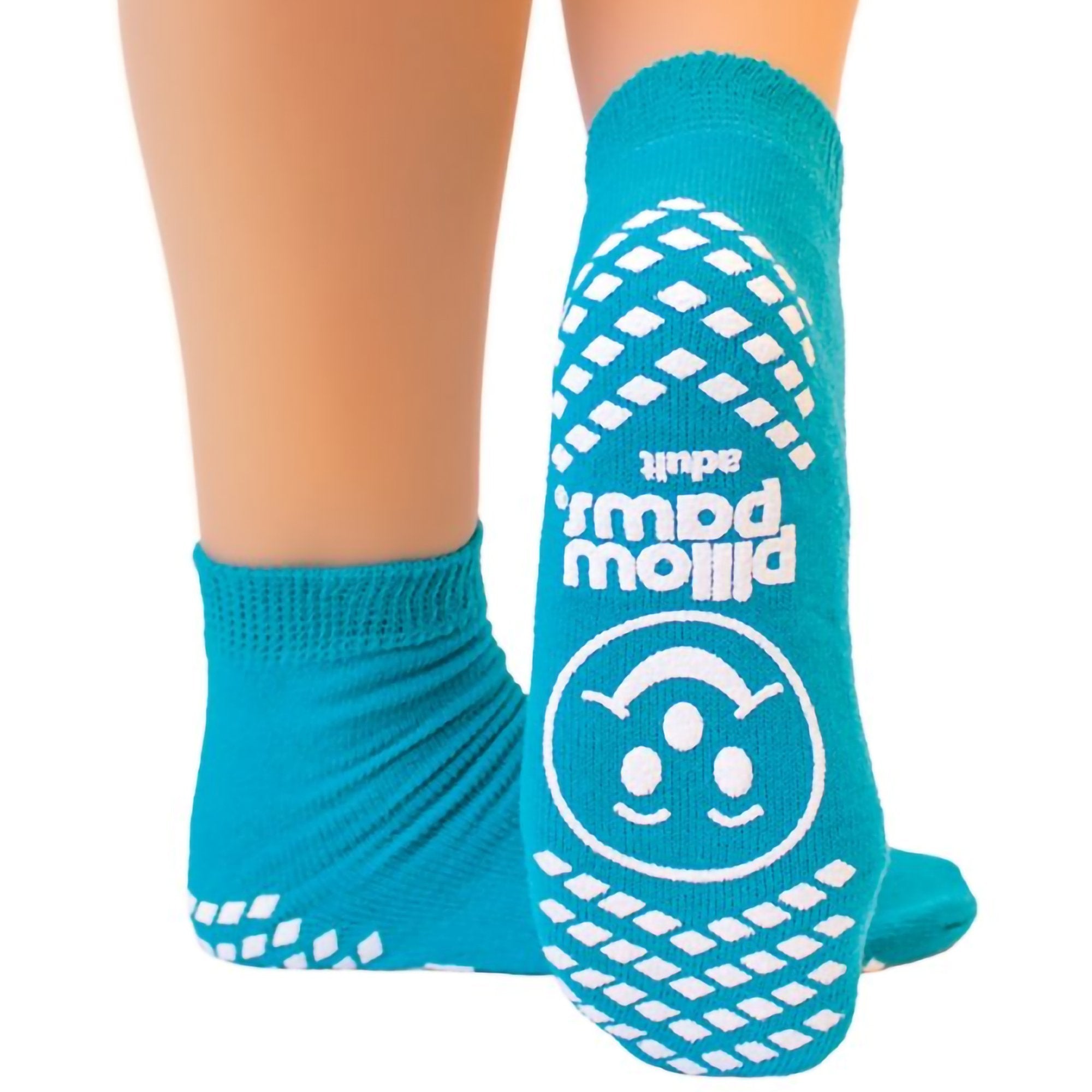 Slipper Socks Pillow Paws Single Imprint Terries Unisex Adult One Size Fits Most Single Tread Single Patient Use Teal