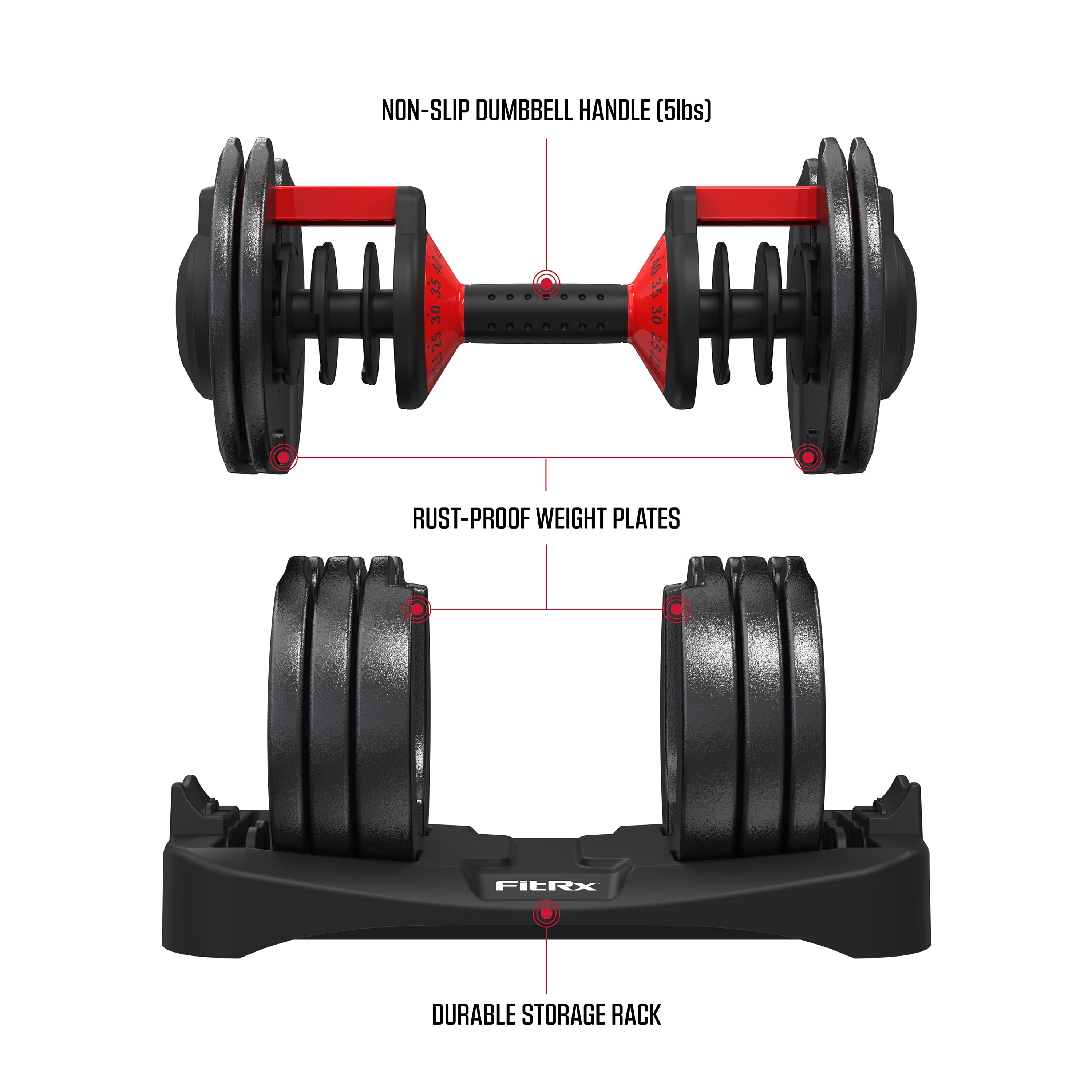 Smartbell XL, Quick-Select Adjustable Dumbbell, 10-90 Lbs. Weight, Black, Single