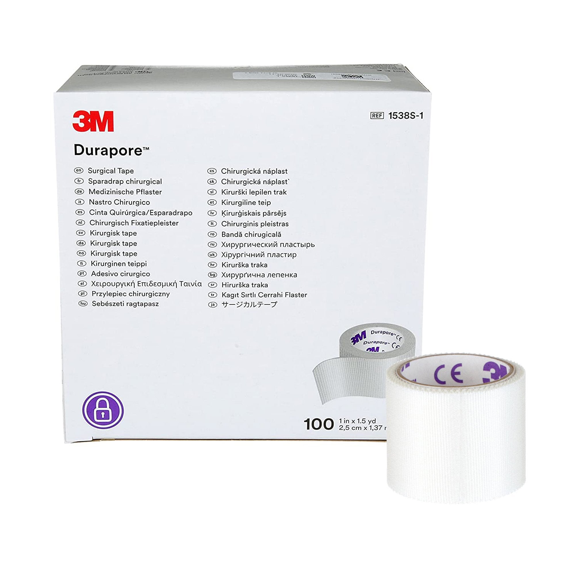 Medical Tape 3M Durapore White 1 Inch X 1 1/2 Yard Silk Like Cloth NonSterile