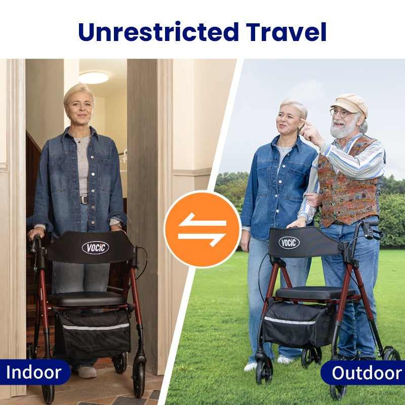 VOCIC Z21 Ultra-budget Rollator Walker- Foldable Mobility Aid with 8” Wheels and 300 lbs Capacity, Lightweight Rollator