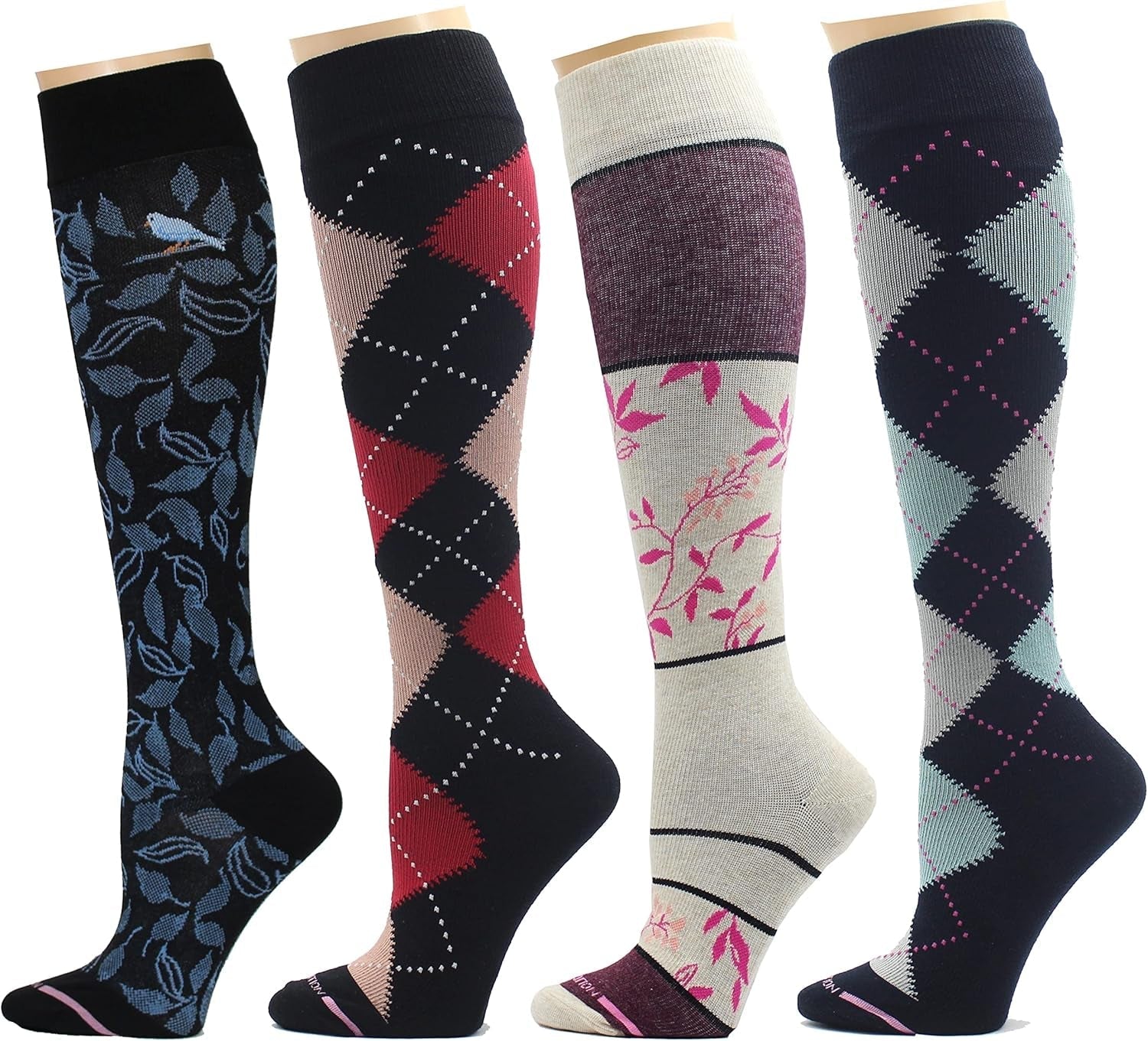 4 Pairs Therapeutic Graduated Compression Women'S Knee Hi Socks