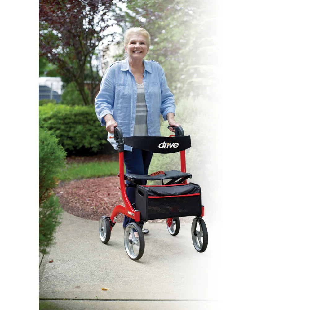 Drive Medical Nitro Rollator –  4-Wheel Walker with Seat & Storage Pouch (300 lb Capacity)