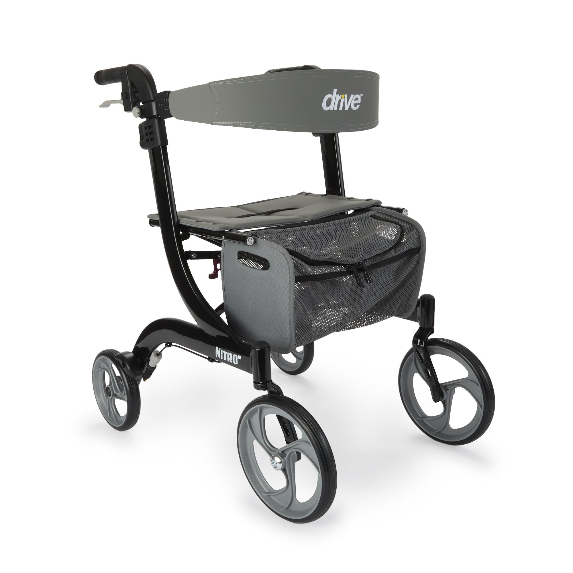 drive™ Nitro Aluminium Rollator For Seniors and Elders, Wheel size 10 inch With Height Adjustable Weight Capacity 300lbs Black Color ,Foldable, 876606EA