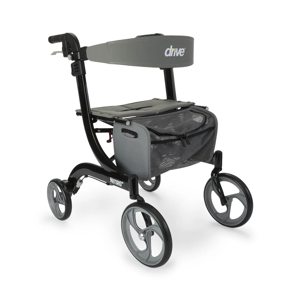Drive Medical Nitro Rollator –  4-Wheel Walker with Seat & Storage Pouch (300 lb Capacity)