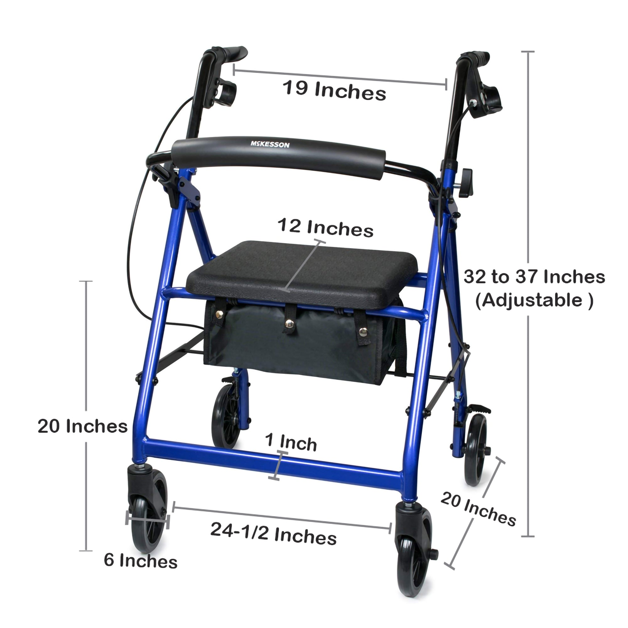 4 wheel rollator mckesson blue adjustable height folding aluminum frame