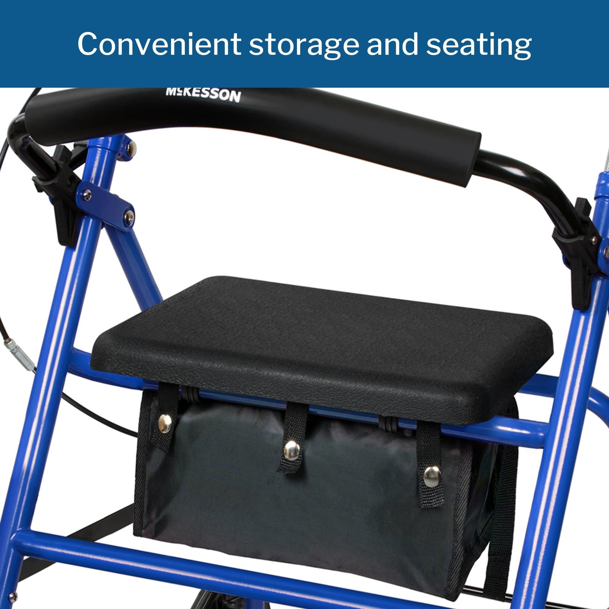 4 wheel rollator mckesson blue adjustable height folding steel frame