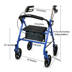 4 wheel rollator mckesson blue adjustable height folding steel frame