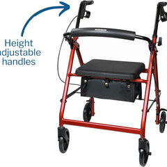 4 wheel rollator mckesson red adjustable height folding aluminum frame packaging type each