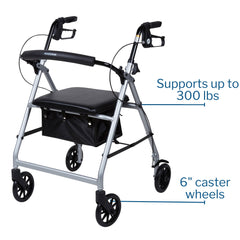 4 wheel rollator mckesson silver adjustable height folding aluminum frame