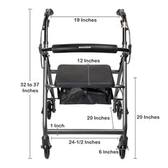 4 wheel rollator mckesson silver adjustable height folding aluminum frame