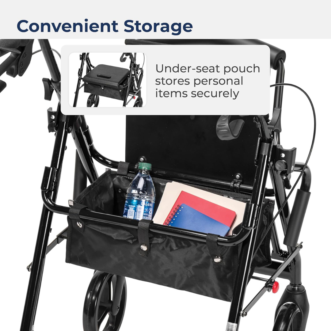 Folding rollator walker compact travel position