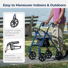 4 wheel rollator with adjustable height