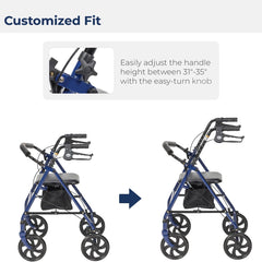 4 wheel rollator with adjustable height