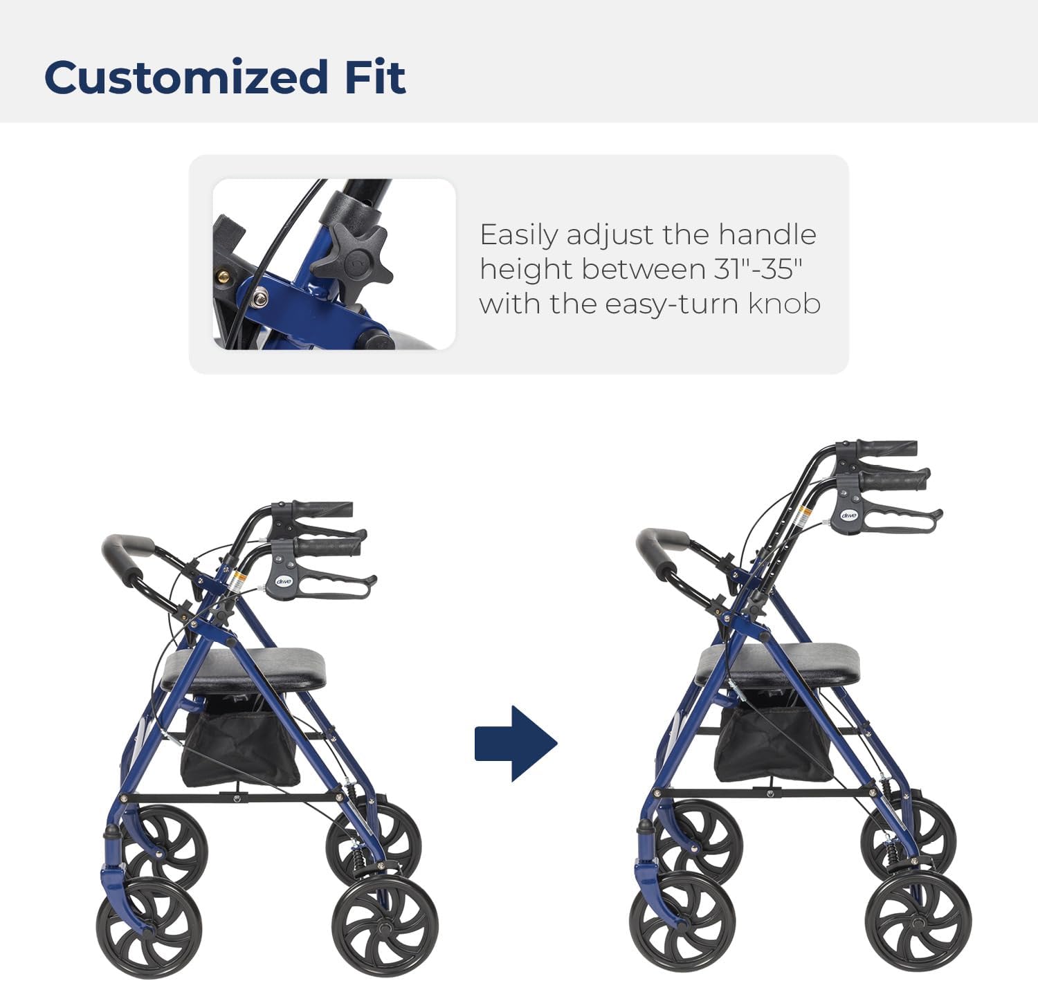 4 wheel rollator with adjustable height