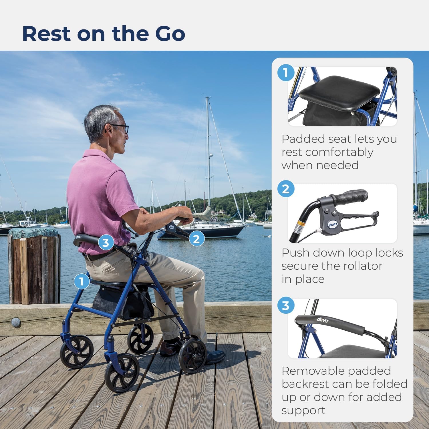 4 wheel rollator with adjustable height