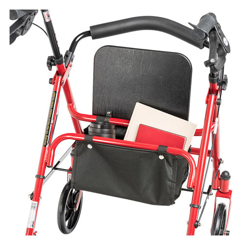 4 wheel steel rollator w 8 casters basket loop red