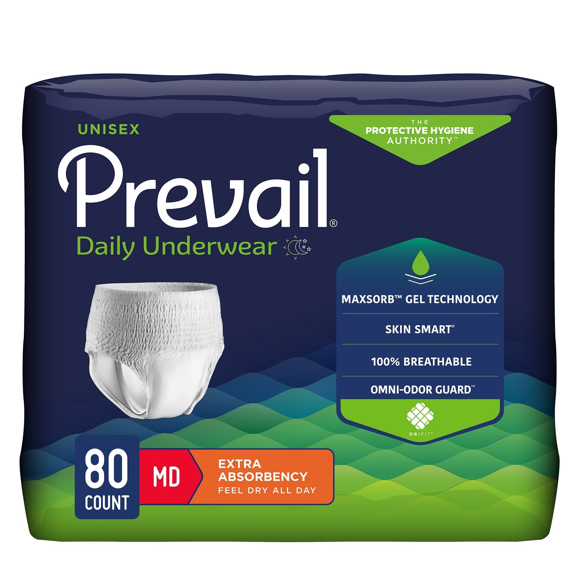 Unisex Adult Absorbent Underwear Prevail Daily Underwear Extra Pull On with Tear Away Seams Medium Disposable Moderate Absorbency, Packaging Type- Case