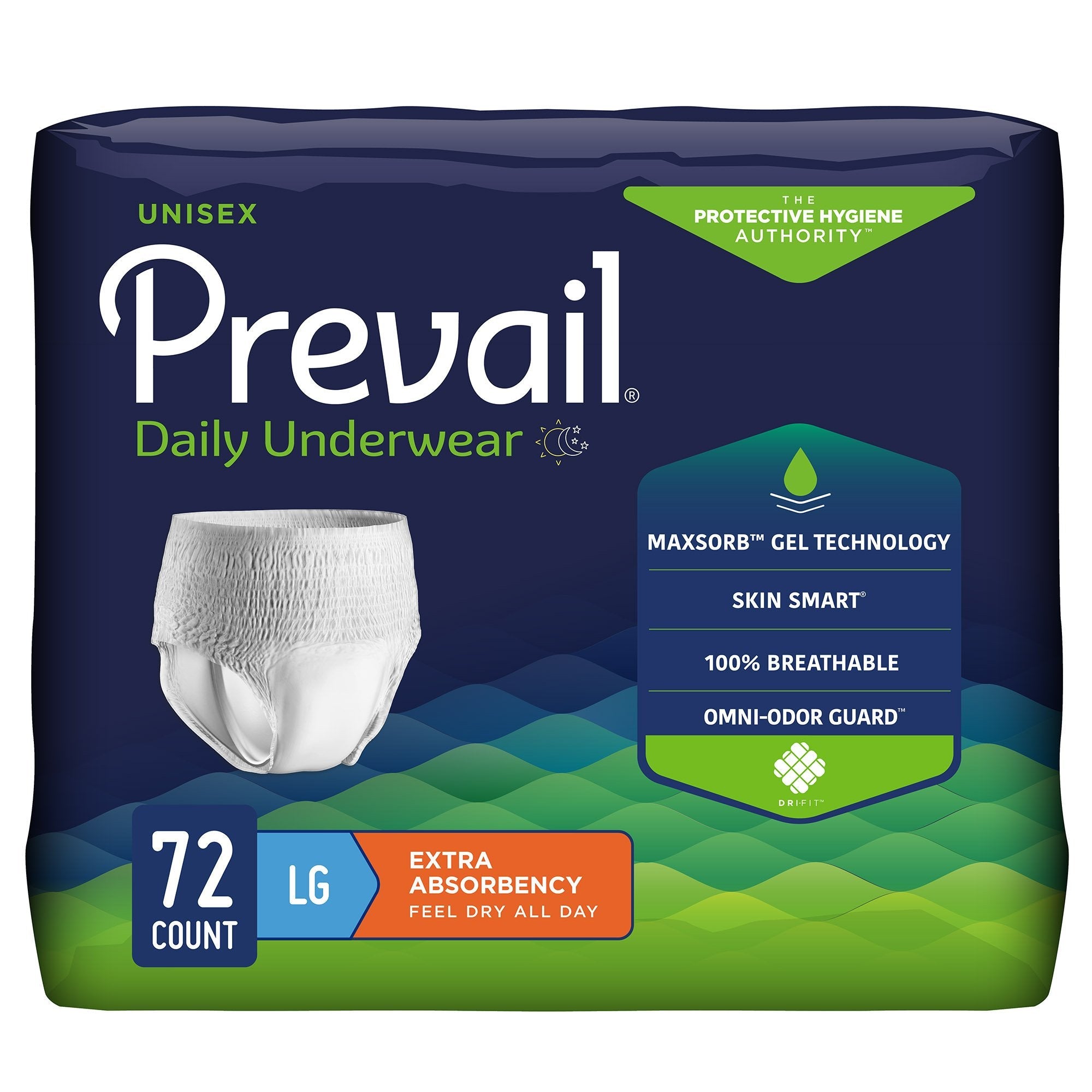 Unisex Adult Absorbent Underwear Prevail Daily Underwear Extra Pull On with Tear Away Seams Large Disposable Moderate Absorbency, Packaging Type- Case