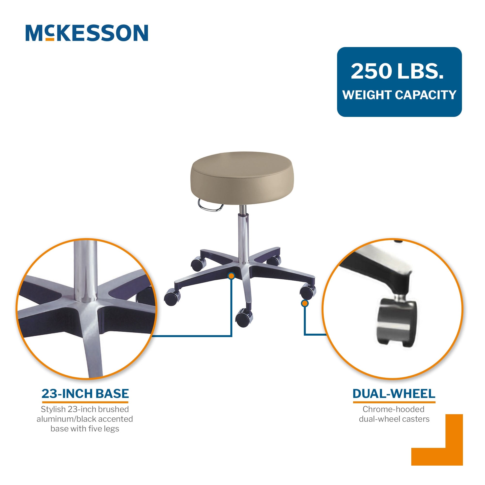 Exam Stool McKesson Backless Pneumatic Height Adjustment 5 Casters Clamshell, Packaging Type- Each