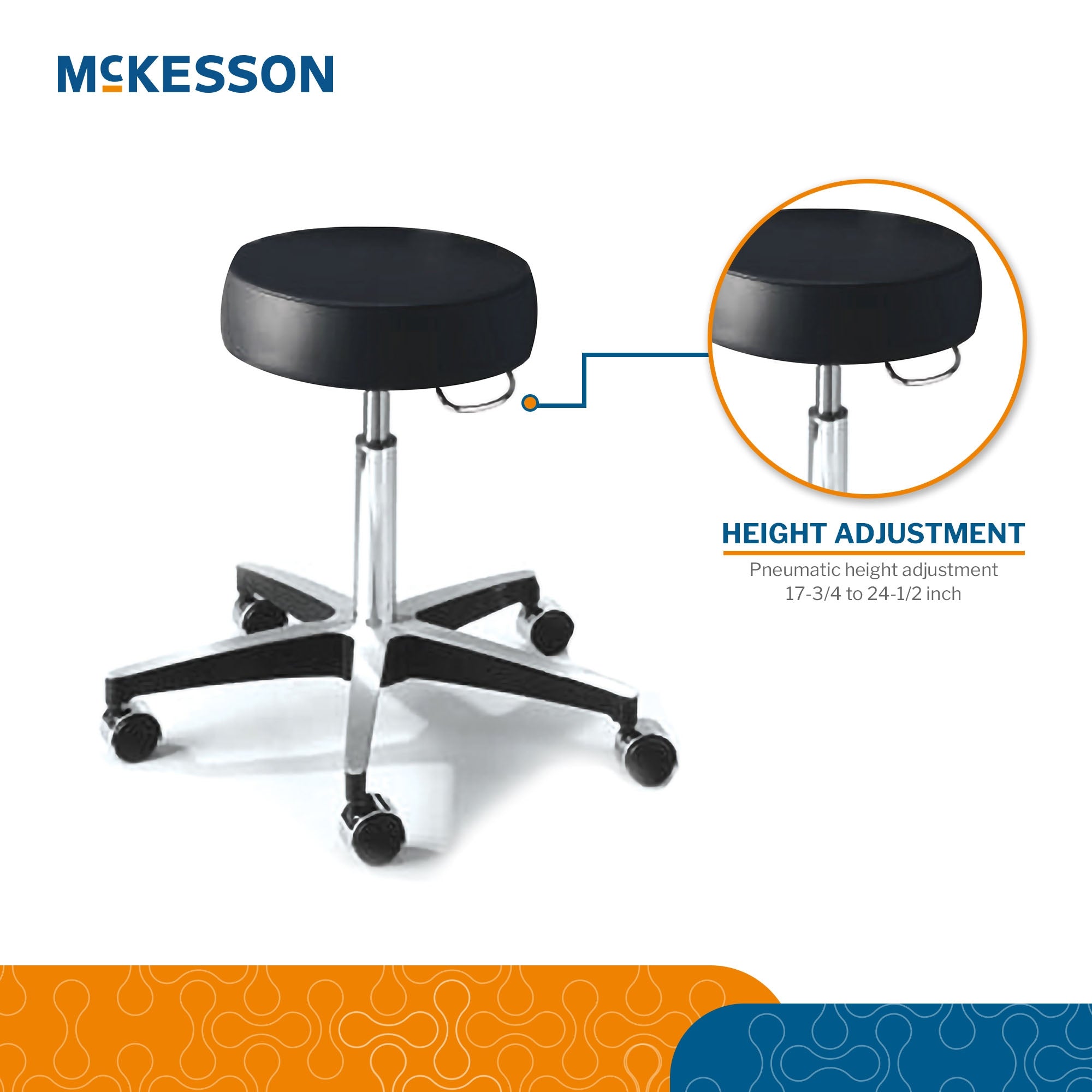 Exam Stool McKesson Backless Pneumatic Height Adjustment 5 Casters Black,Packaging Type- Each