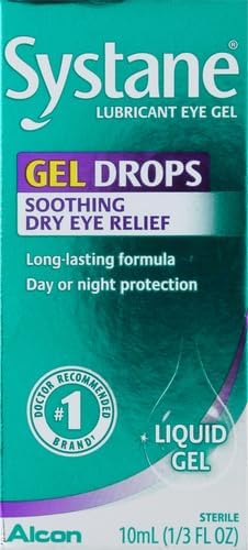 Systane lubricant eye gel packaging with text on a green background
