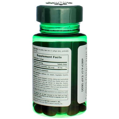Suplemento vitamínico para los ojos Nature's Bounty Luteína 20 mg Cápsulas blandas 40 por botella, Tipo de embalaje: Cada una
