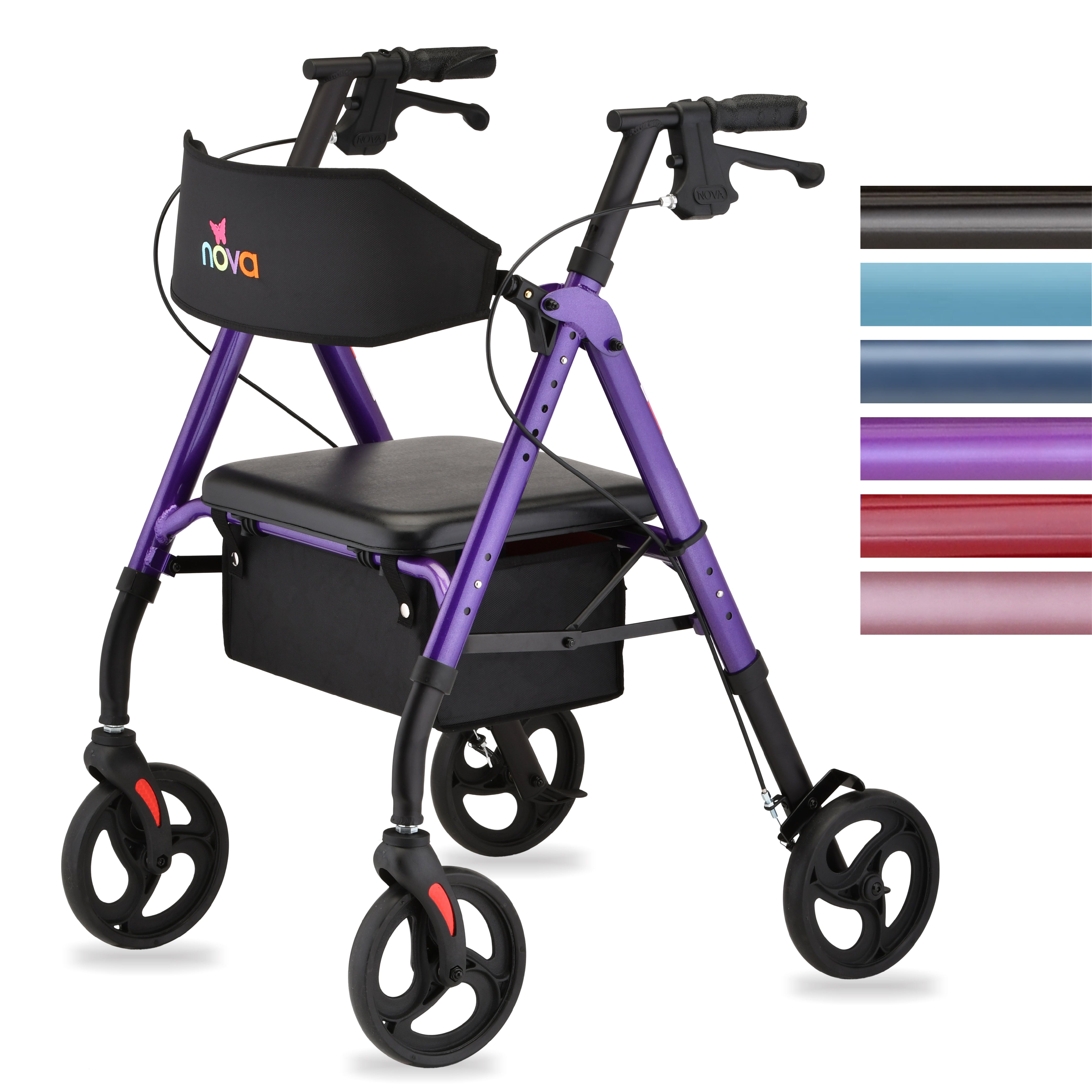 Nova STAR 8 & HD Wide Back Rollator - Extra Stability & Comfort for Seniors, Adjustable Height, Easy to Maneuver, Perfect for Indoor & Outdoor Use.