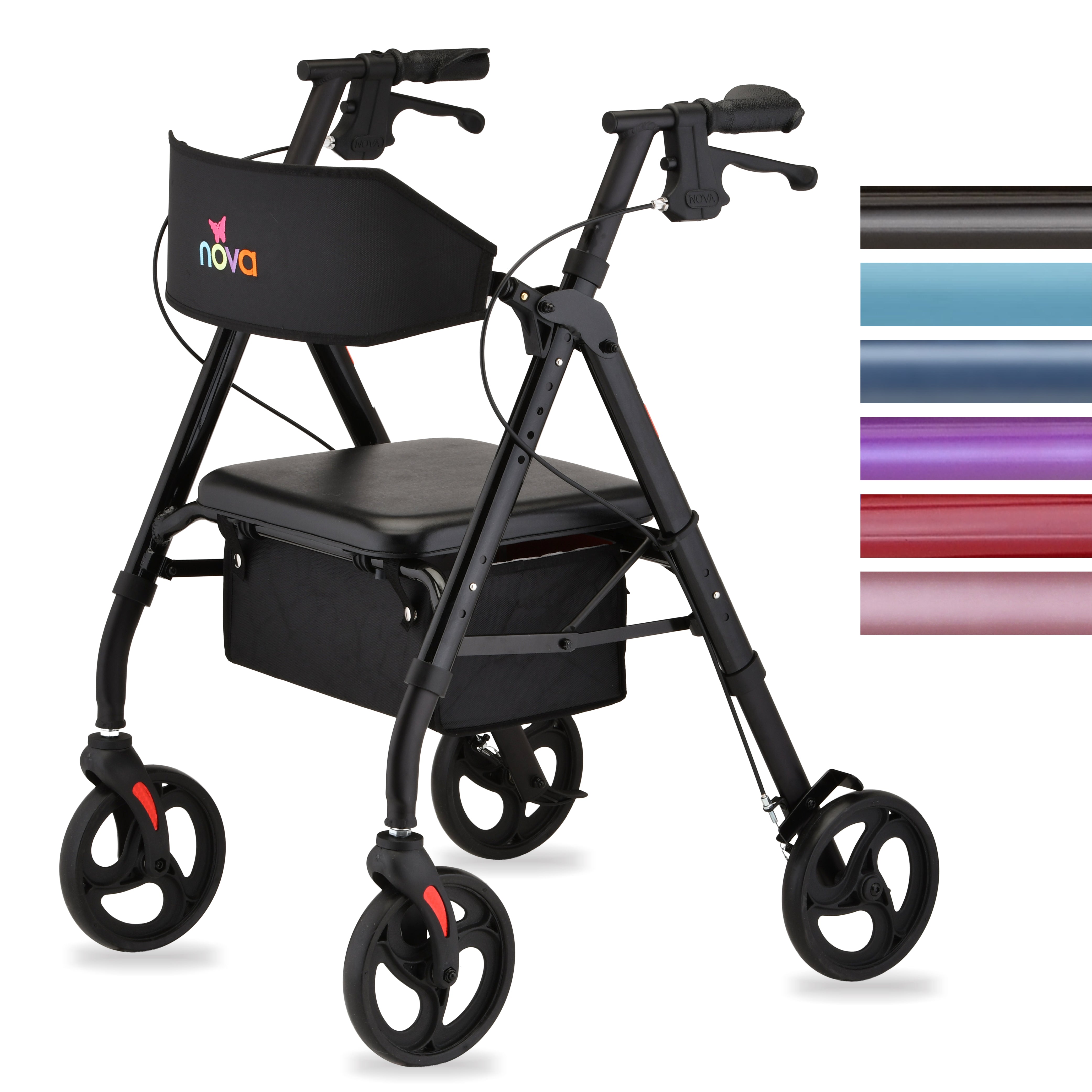 Nova STAR 8 & HD Wide Back Rollator - Extra Stability & Comfort for Seniors, Adjustable Height, Easy to Maneuver, Perfect for Indoor & Outdoor Use.