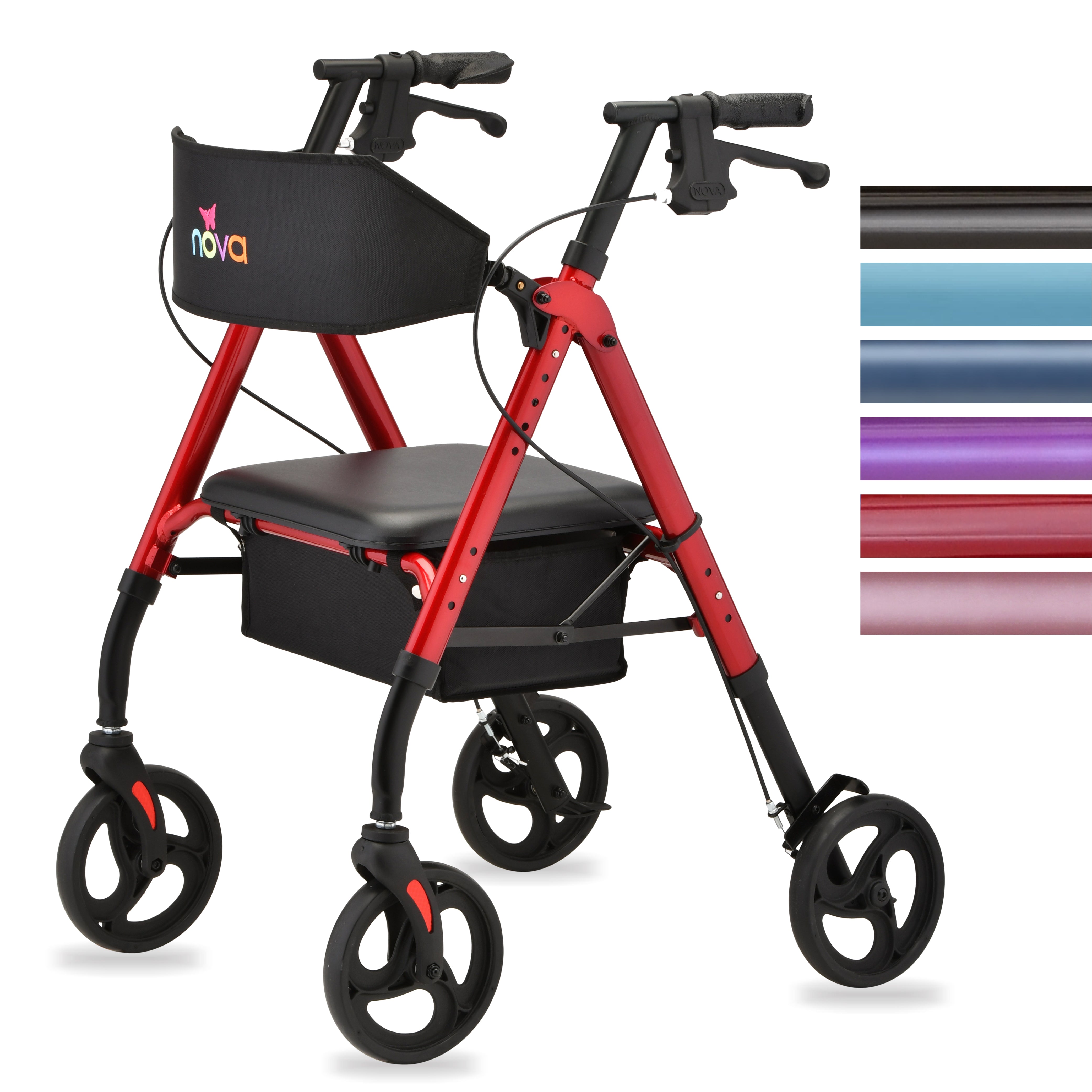 Nova STAR 8 & HD Wide Back Rollator - Extra Stability & Comfort for Seniors, Adjustable Height, Easy to Maneuver, Perfect for Indoor & Outdoor Use.