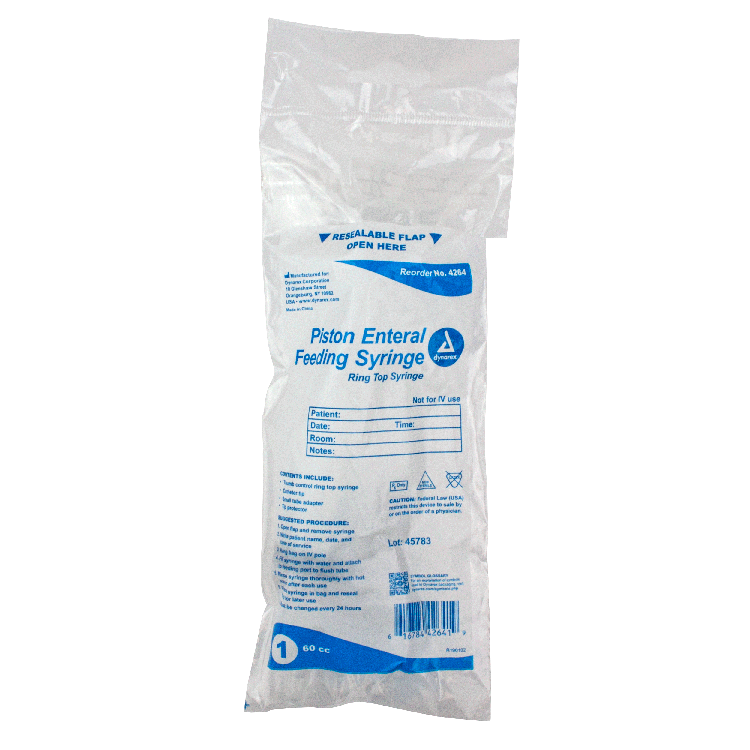 dynarex piston irrigation syringe 60 cc pack type 30 box per case