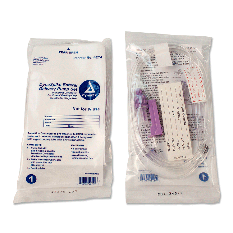 dynarex dynaspike enteral delivery pump set w enfit connector pack type 30 box per case