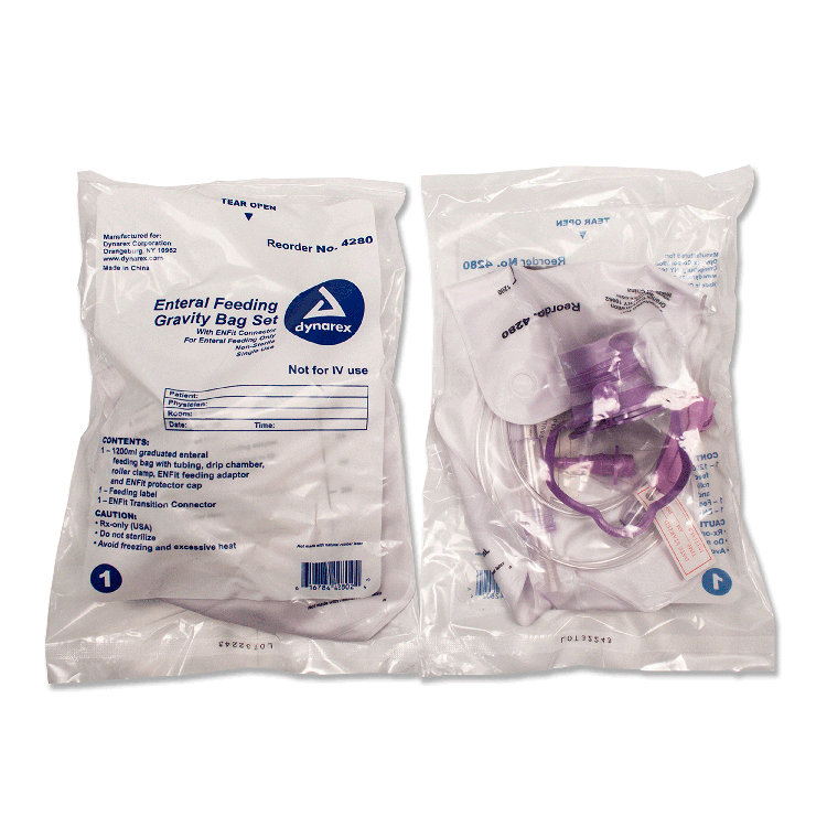 dynarex enteral delivery gravity bag set w enfit connector pack type 30 box per case