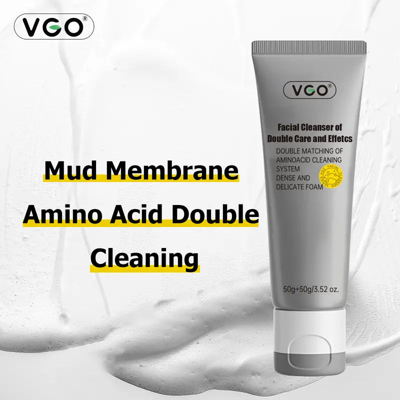 VGO Facial Cleanser of Double Care and Effets 50G All Types of Skins Cleanse and Moisturize-A Cleansing Skincare Gentle Charcoal